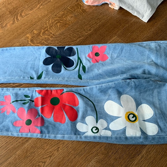 Misslook flower painted denim overalls - Picture 2 of 4